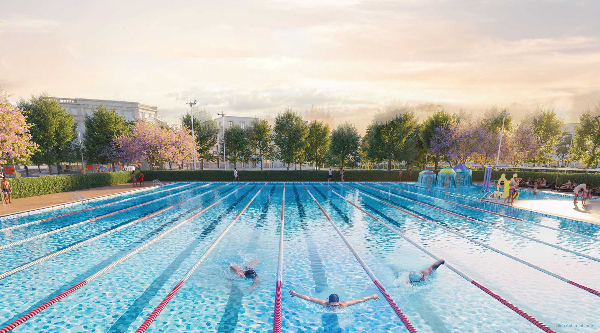 Bể bơi Olympic tại c&ocirc;ng vi&ecirc;n Athletic Park Vinhomes T&agrave;m X&aacute;